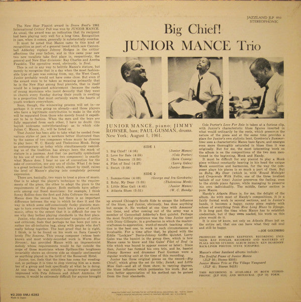 Junior Mance Trio : Big Chief! (LP, Album, RE)