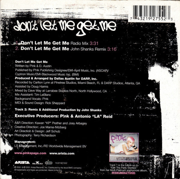 P!nk : Don't Let Me Get Me (CD, Single, Car)