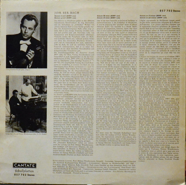 Johann Sebastian Bach - Deutsche Bachsolisten, Helmut Winschermann, Georg Friedrich Hendel, George Malcolm : Konzert D-Moll BWV 1060 / Konzert G-Moll BWV 1058 (LP)