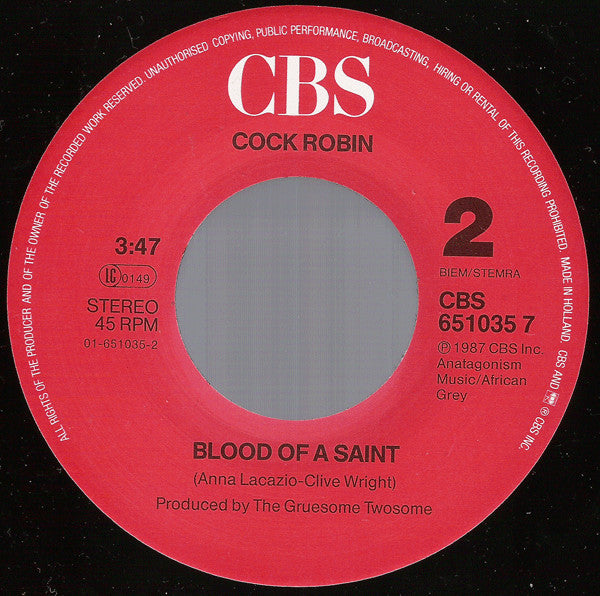 Cock Robin : The Biggest Fool Of All (7", Single)