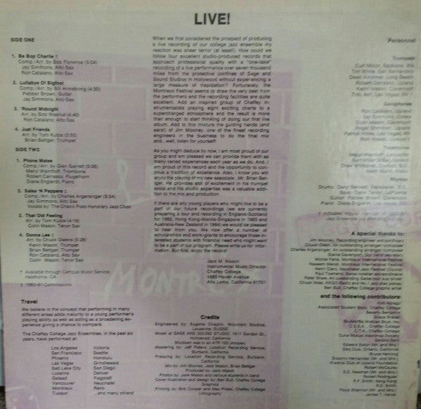The Chaffey College Jazz Ensemble : Le Bebop Montreux (LP)
