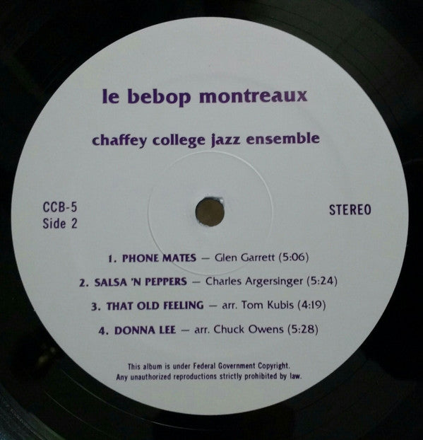 The Chaffey College Jazz Ensemble : Le Bebop Montreux (LP)