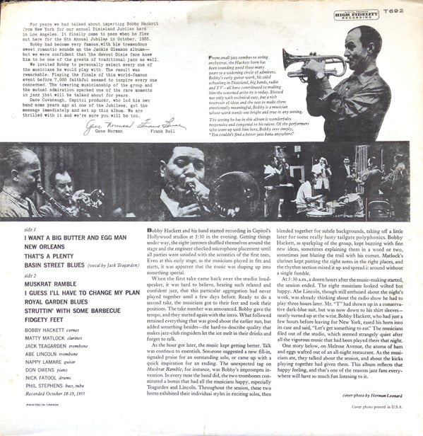 Bobby Hackett And His Jazz Band : Coast Concert (LP, Album, Mono)