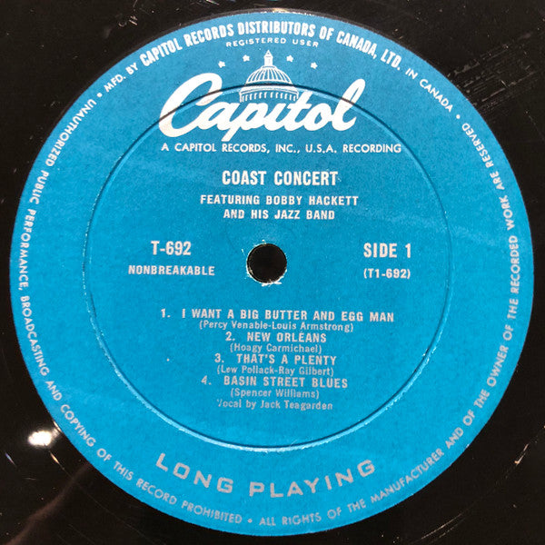 Bobby Hackett And His Jazz Band : Coast Concert (LP, Album, Mono)