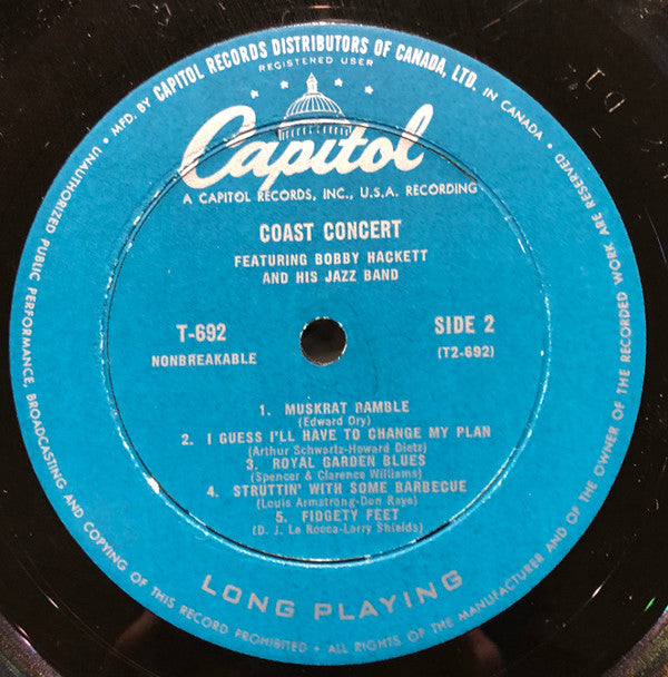 Bobby Hackett And His Jazz Band : Coast Concert (LP, Album, Mono)