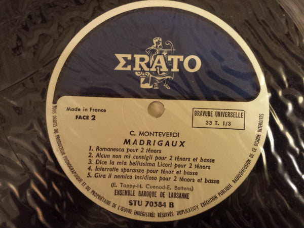 Claudio Monteverdi - Ensemble Baroque De Lausanne : Dix Madrigaux Pour 1, 2, 3 Voix & Continuo (LP)