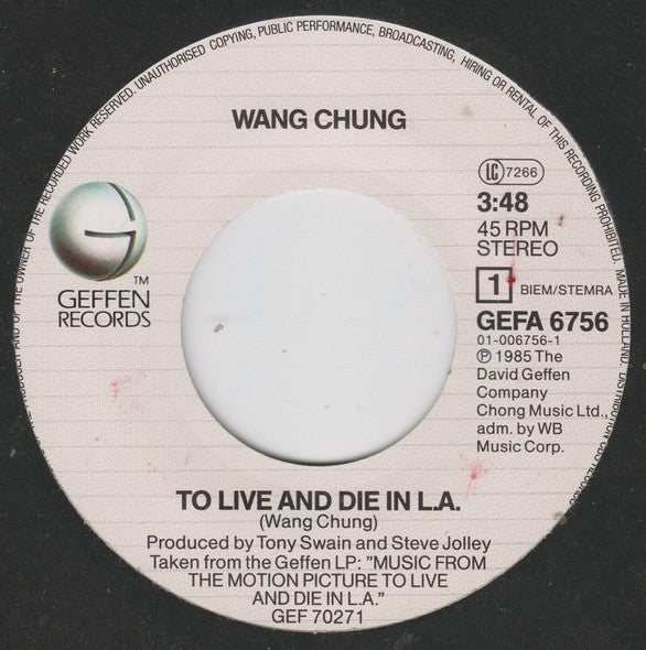 Wang Chung : To Live And Die In L.A. (7", Single)