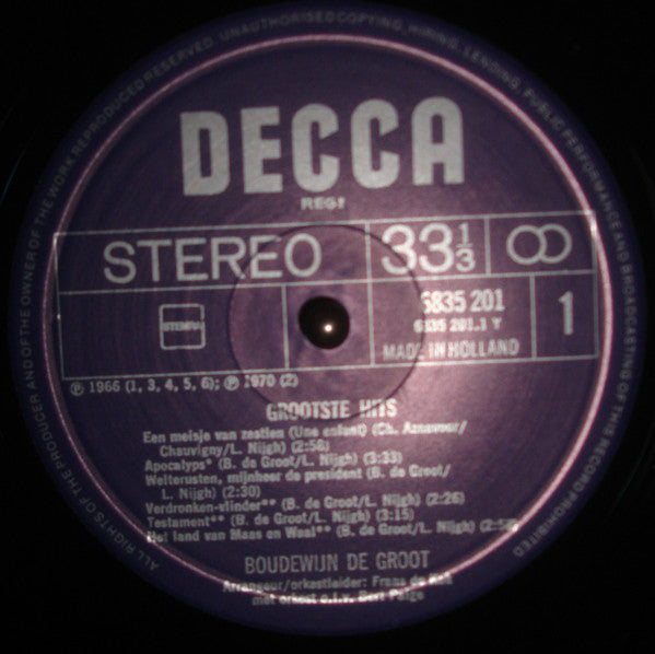 Boudewijn De Groot : Grootste Hits (LP, Comp)