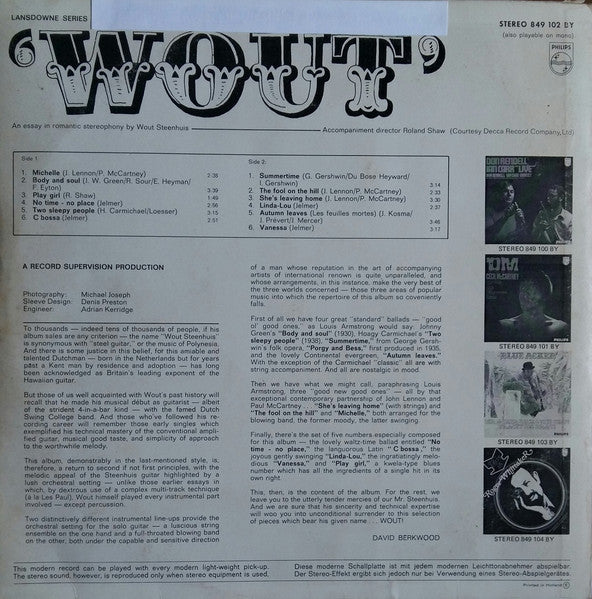 Wout Steenhuis : Wout - An Essay In Romantic Stereophony By Wout Steenhuis (LP, Album)