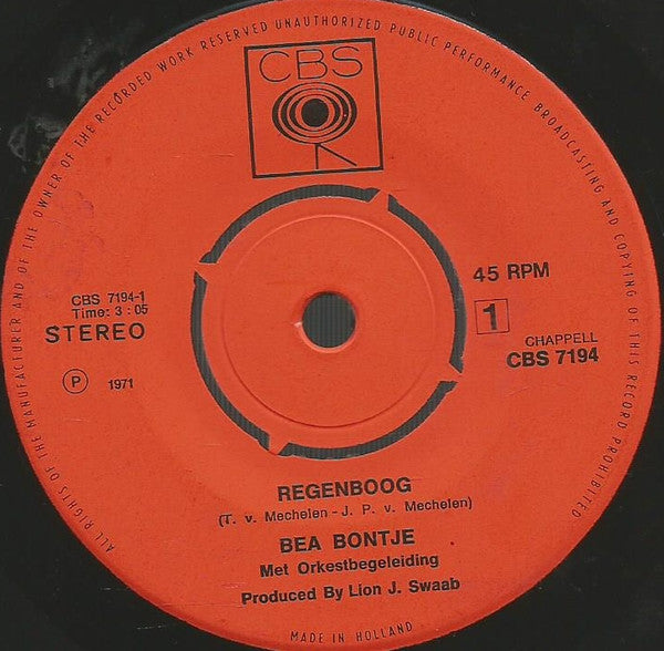 Bea Bontje : Regenboog (7", Single)