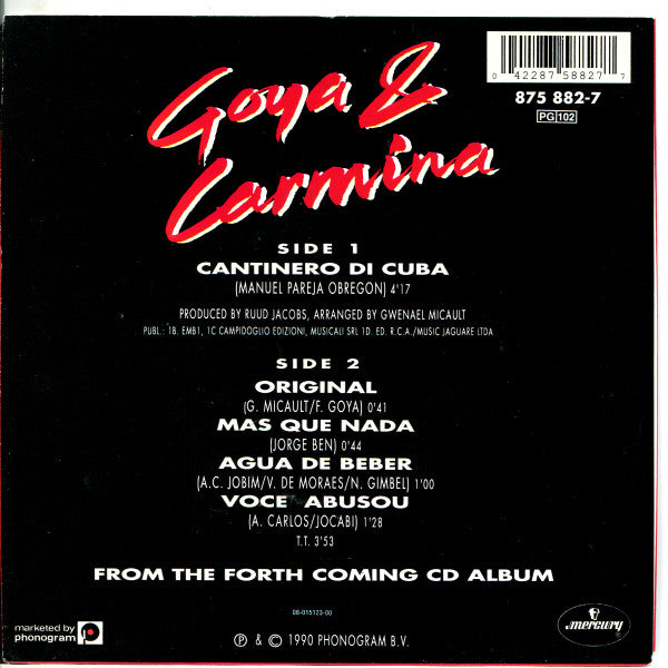 Goya & Carmina : Cantinero Di Cuba (7", Single)