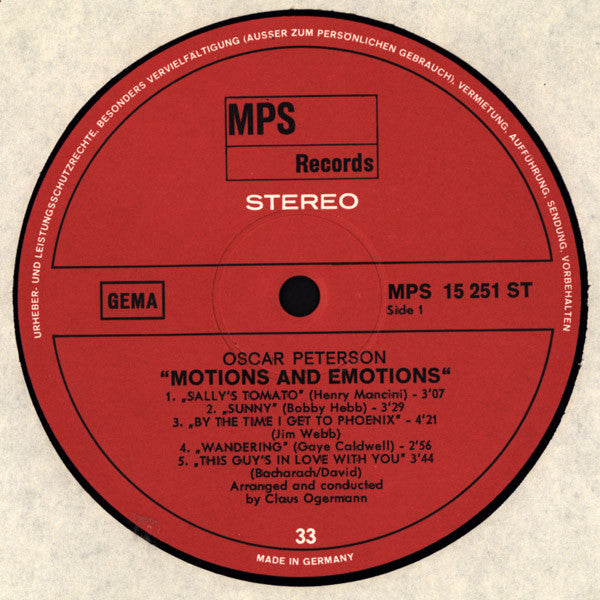 Oscar Peterson : Motions & Emotions (LP, Album)