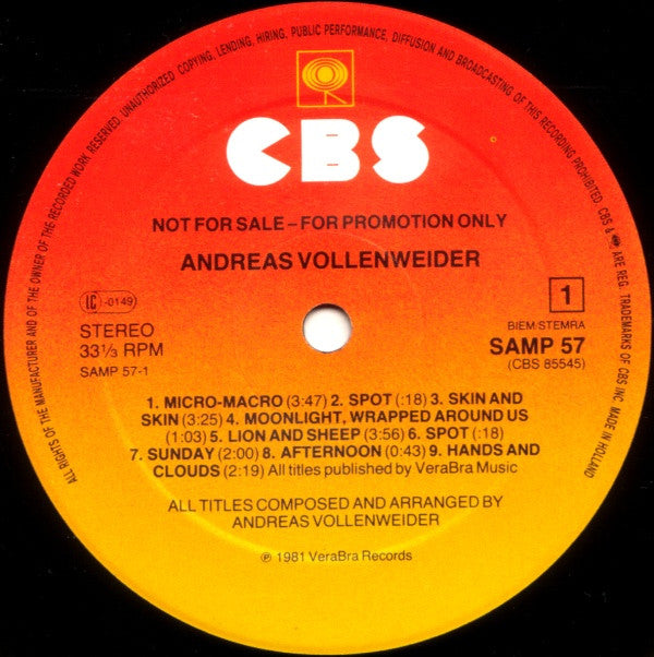 Andreas Vollenweider : Andreas Vollenweider (LP, Comp, Promo)