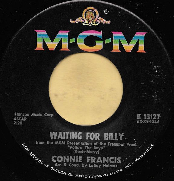 Connie Francis : Follow The Boys / Waiting For Billy (7", Single, Pic)
