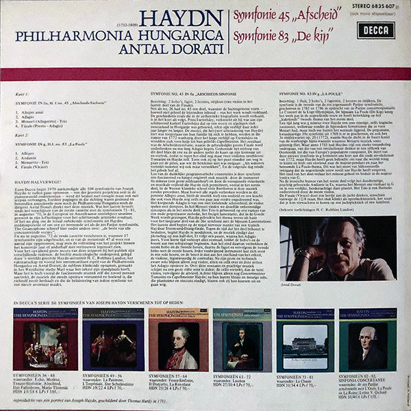 Joseph Haydn, Philharmonia Hungarica, Antal Dorati : Symfonie 45 "Afscheid" , Symfonie 83 "De Kip" (LP, Album)