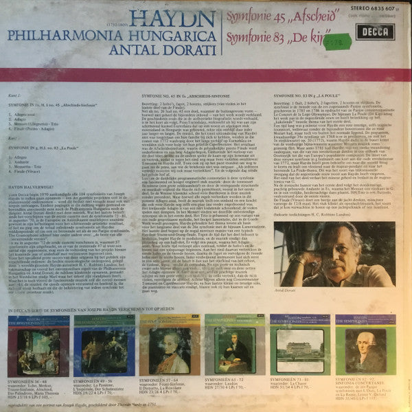 Joseph Haydn, Philharmonia Hungarica, Antal Dorati : Symfonie 45 "Afscheid" , Symfonie 83 "De Kip" (LP, Album)