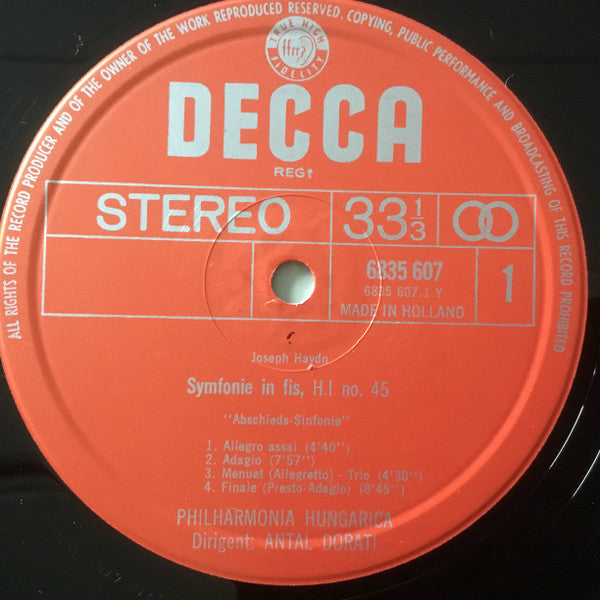 Joseph Haydn, Philharmonia Hungarica, Antal Dorati : Symfonie 45 "Afscheid" , Symfonie 83 "De Kip" (LP, Album)