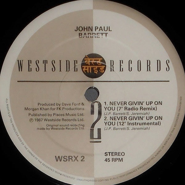 John Paul Barrett : Never Givin' Up On You (Remix) (12")