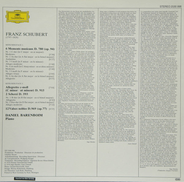 Franz Schubert, Daniel Barenboim : Moments Musicaux / Scherzi / Allegretto / Valses Nobles (LP)