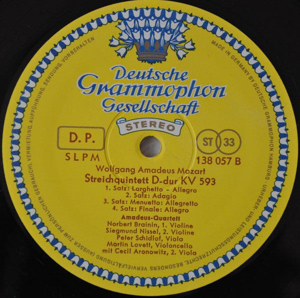 Wolfgang Amadeus Mozart, Amadeus-Quartett mit Cecil Aronowitz : Streichquintette G-moll KV 516 - D-dur KV 593 (LP, Album)