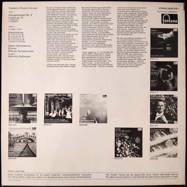 Frédéric Chopin, Adam Harasiewicz, Wiener Symphoniker, Heinrich Hollreiser : Klavierkonzert Nr. 2 / Impromptus Nr. 1-3 / "Fantaisie-Impromptu" (LP)
