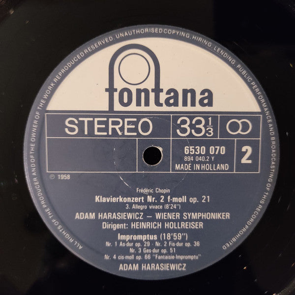 Frédéric Chopin, Adam Harasiewicz, Wiener Symphoniker, Heinrich Hollreiser : Klavierkonzert Nr. 2 / Impromptus Nr. 1-3 / "Fantaisie-Impromptu" (LP)