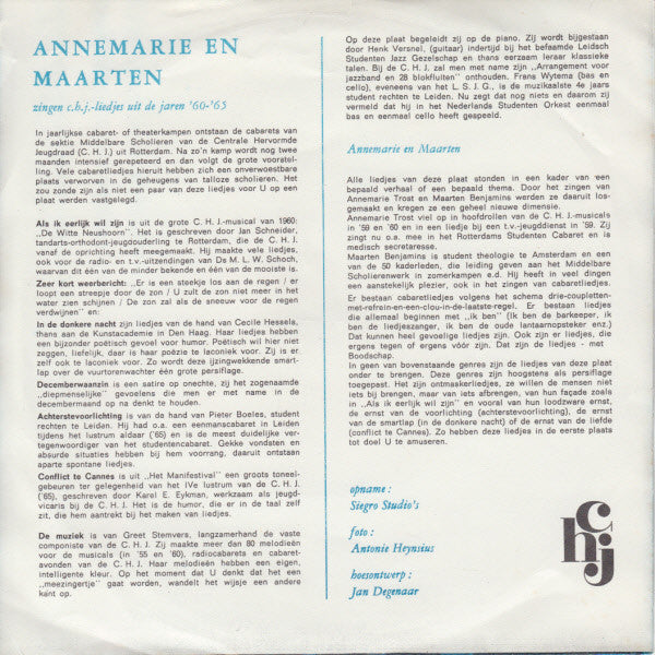 Annemarie Trost & Maarten Benjamins : 5 Jaar Ch J Liedjes (7", EP)