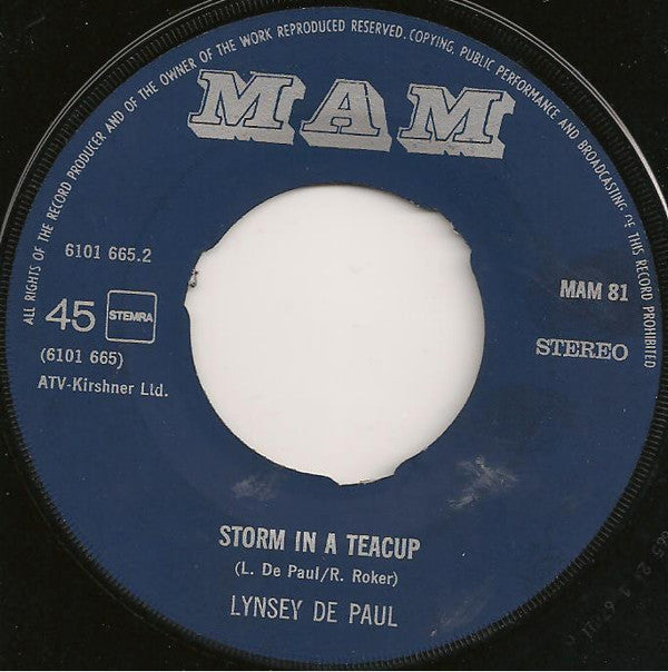 Lynsey De Paul : Sugar Me (7", Single, Blu)