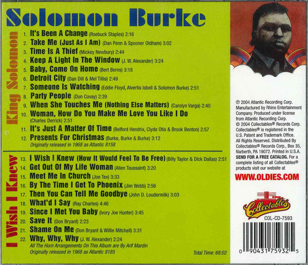 Solomon Burke : King Solomon / I Wish I Knew (CD, Comp, RE)