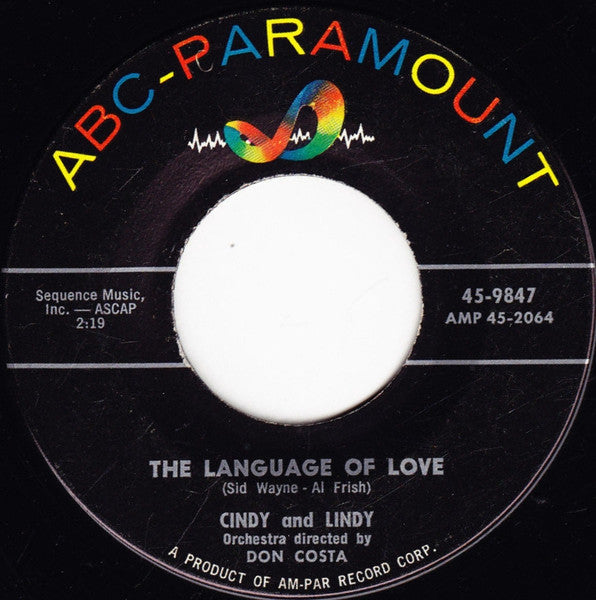 Cindy And Lindy : Brigette's Song "Tell Me Something Sweet" / The Language Of Love (7")