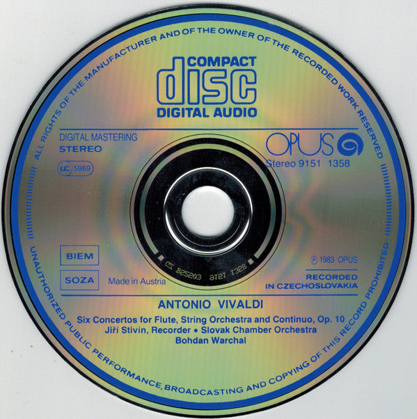 Antonio Vivaldi - Jiří Stivín, Slovak Chamber Orchestra, Bohdan Warchal : Six Flute Concertos, Op. 10 (CD, Album)