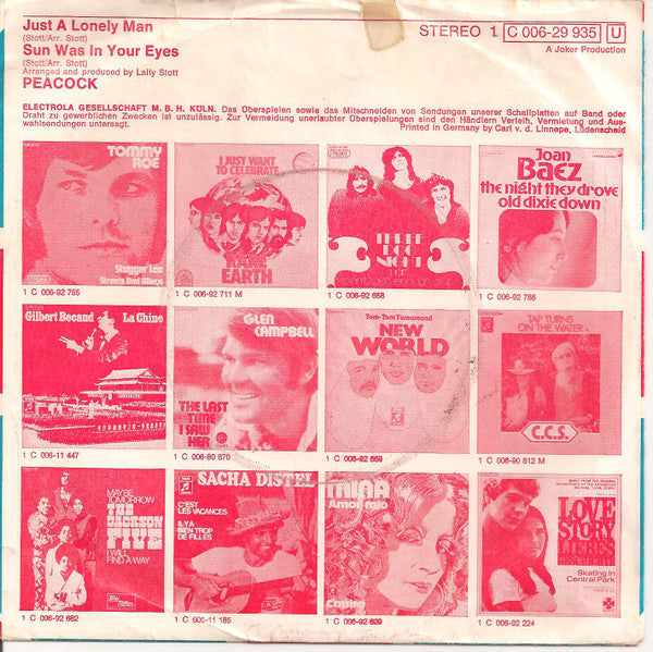 Peacock (2) : Just A Lonely Man (7", Single)