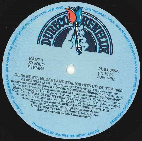 Various : De 30 Beste Nederlandstalige Hits Uit De Top 1000 (2xLP, Comp)