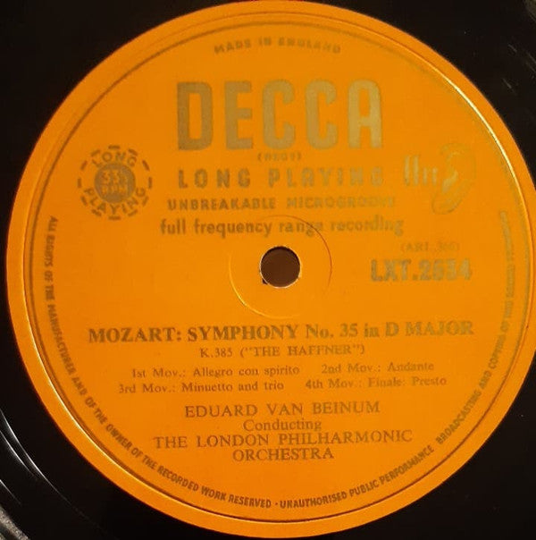 Georg Friedrich Händel - Sir Hamilton Harty / Wolfgang Amadeus Mozart • London Philharmonic Orchestra, Eduard Van Beinum : The Water Music Suite / Symphony No. 35 In D Major K.385 (The 'Haffner') (LP, Mono)