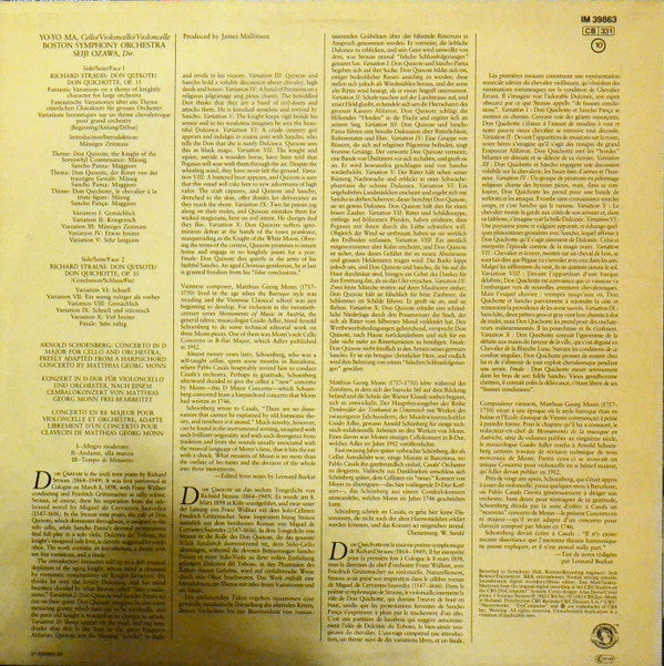Yo-Yo Ma - Seiji Ozawa - Boston Symphony Orchestra - Richard Strauss - Arnold Schoenberg : Strauss Don Quixote - Schoenberg Concerto In D Major (LP, Album)