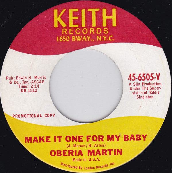 Oberia Martinez : You'll Never Know / Make It One For My Baby (7", Promo)