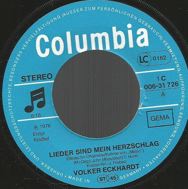 Volker Eckhardt : Lieder Sind Mein Herzschlag (Music) (7", Single)