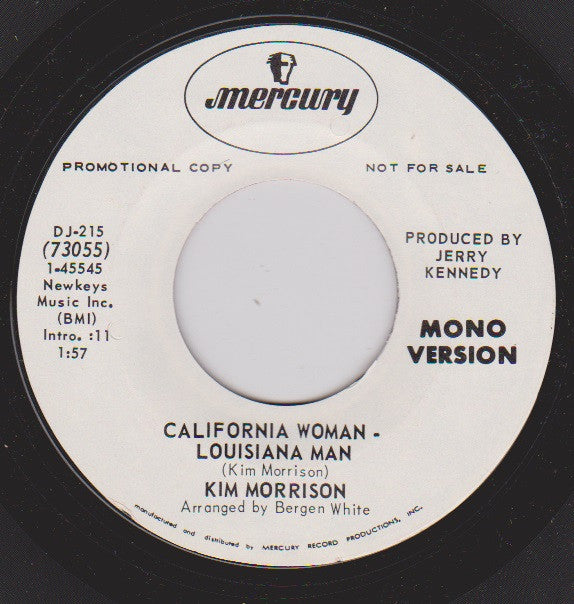 Kim Morrison : California Woman, Louisiana Man (7", Single, Promo)