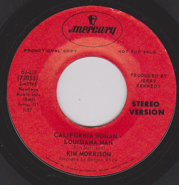 Kim Morrison : California Woman, Louisiana Man (7", Single, Promo)