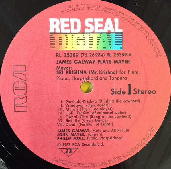 John Mayer (2) / James Galway : Galway Plays Mayer: Sri Krishna / Flute Concerto: Mandala Ki Raga Sangeet (LP, Album)