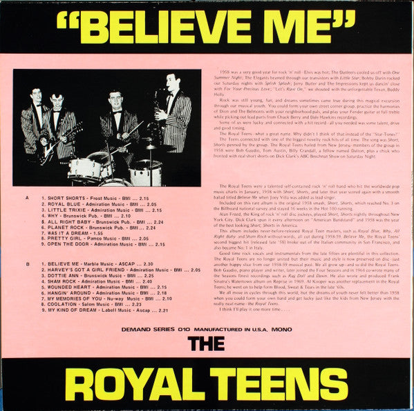 The Royal Teens : Believe Me (LP, Comp, Mono, Unofficial)