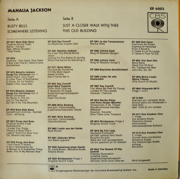 Mahalia Jackson : Mahalia Jackson (7", EP)