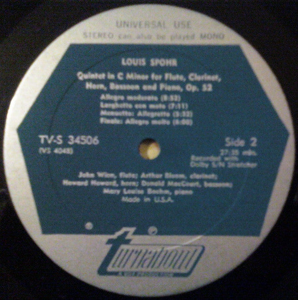 Friedrich Kalkbrenner / Louis Spohr : Quintet For Clarinet, Horn, Cello, Double Bass & Piano / Quintet For Flute, Clarinet, Horn, Bassoon And Piano (LP)