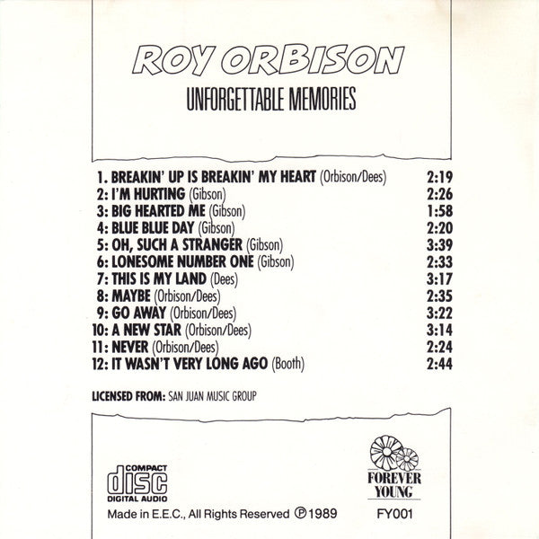 Roy Orbison : Unforgettable Memories (CD, Comp)