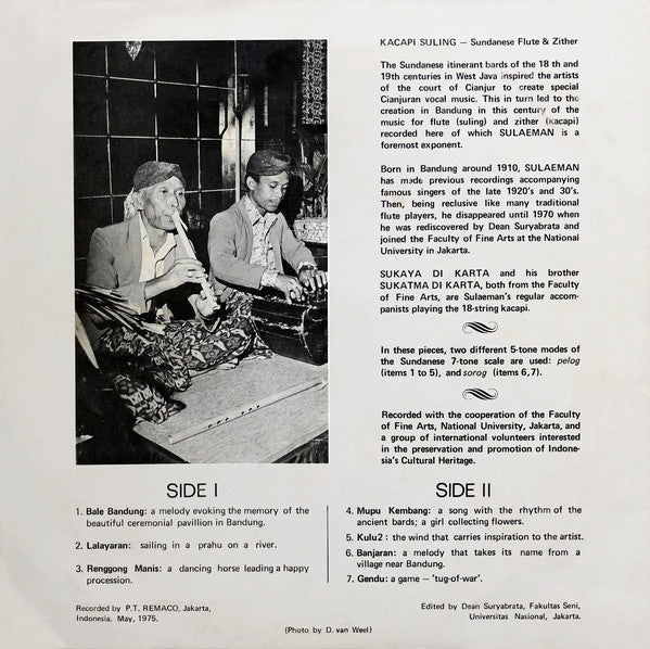 Sulaeman : Kacapi Suling- Sundanese Flute & Zither (10")