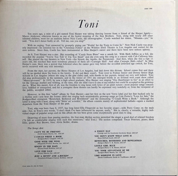 Toni Harper : Toni (LP, Album, Mono, RE)