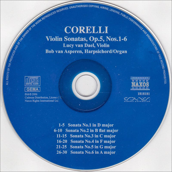 Arcangelo Corelli - Lucy Van Dael & Bob Van Asperen : Violin Sonatas, Op. 5, Nos. 1-6 (CD, Album, RE)