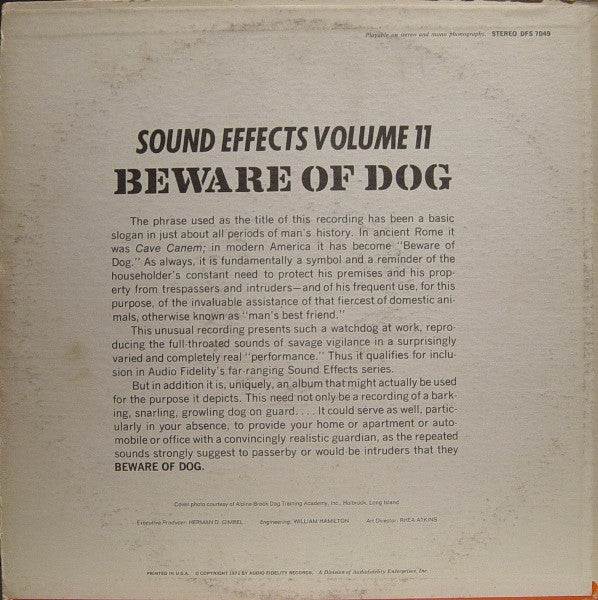 No Artist : Sound Effects Volume 11 - Beware Of Dog (LP, Album)
