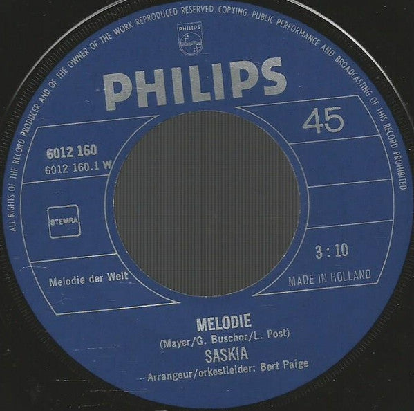 Saskia (9) : Melodie  (7", Single)