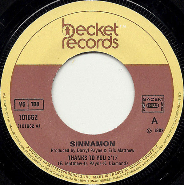 Sinnamon : Thanks To You (7", Single)